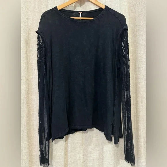 Free People Black Sheer Lace Top - Picture 2 of 4